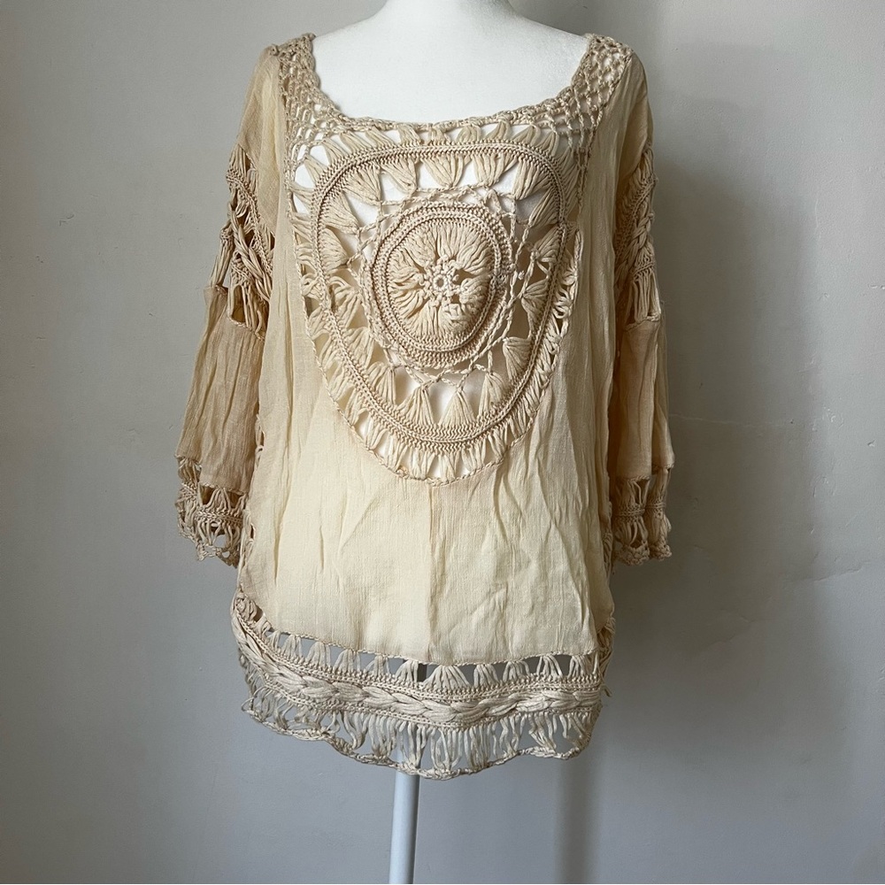 NWT REBELLION Again Bohemian Ivory Crochet Top Size M